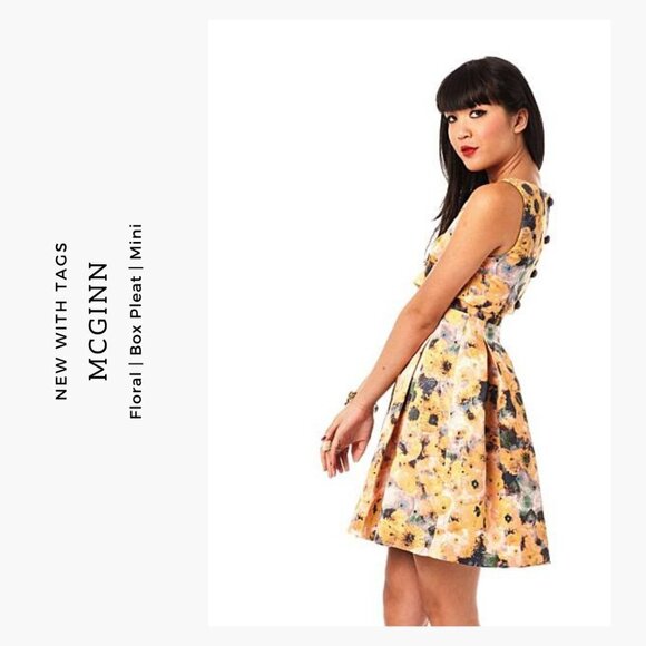 McGinn for Anthropologie Womens Sleeveless Yellow Floral Dress w/Pleats Size 4 - Picture 1 of 16